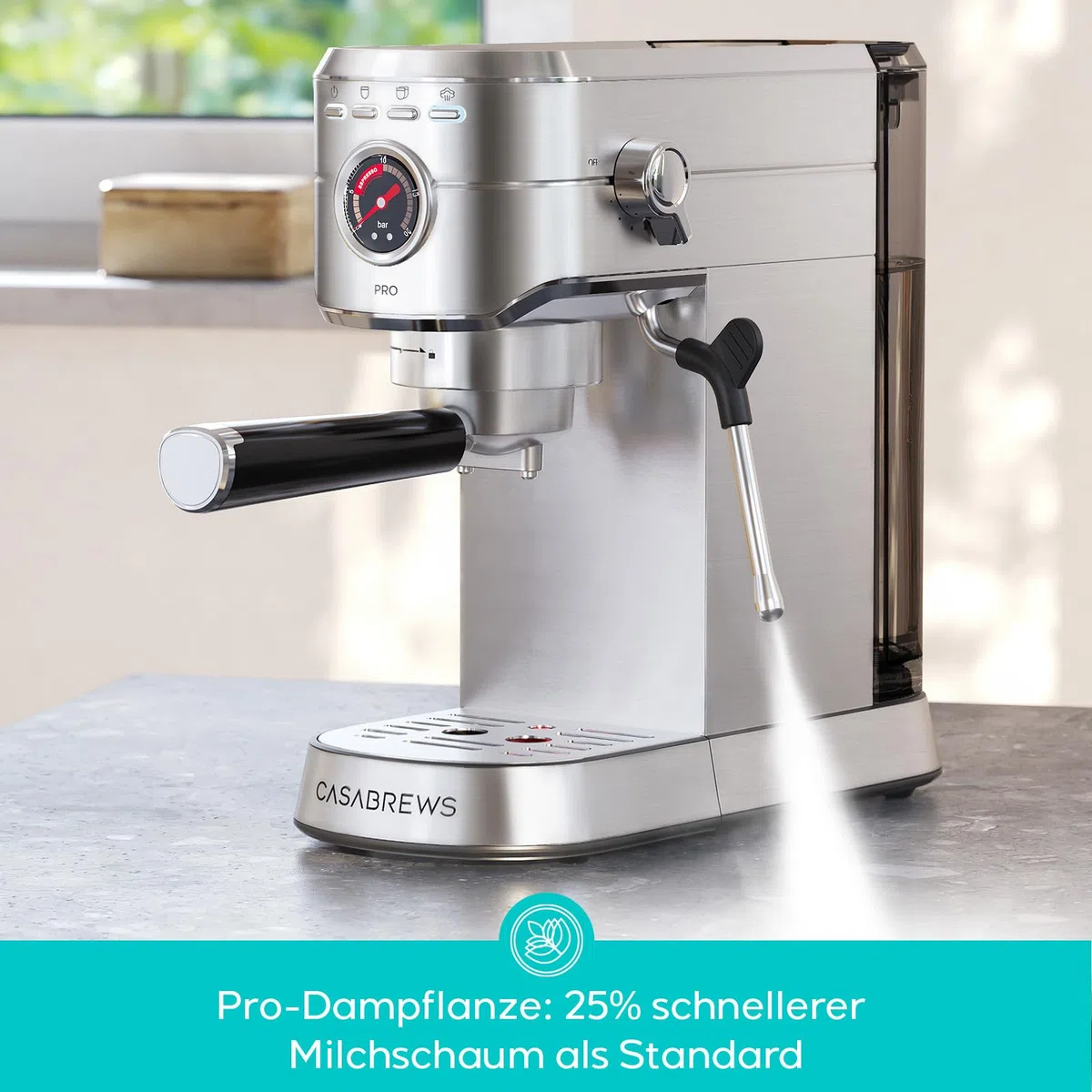 CASABREWS 5418 PRO Kompakte Siebträgermaschine mit 5s Schnellem Aufheizen