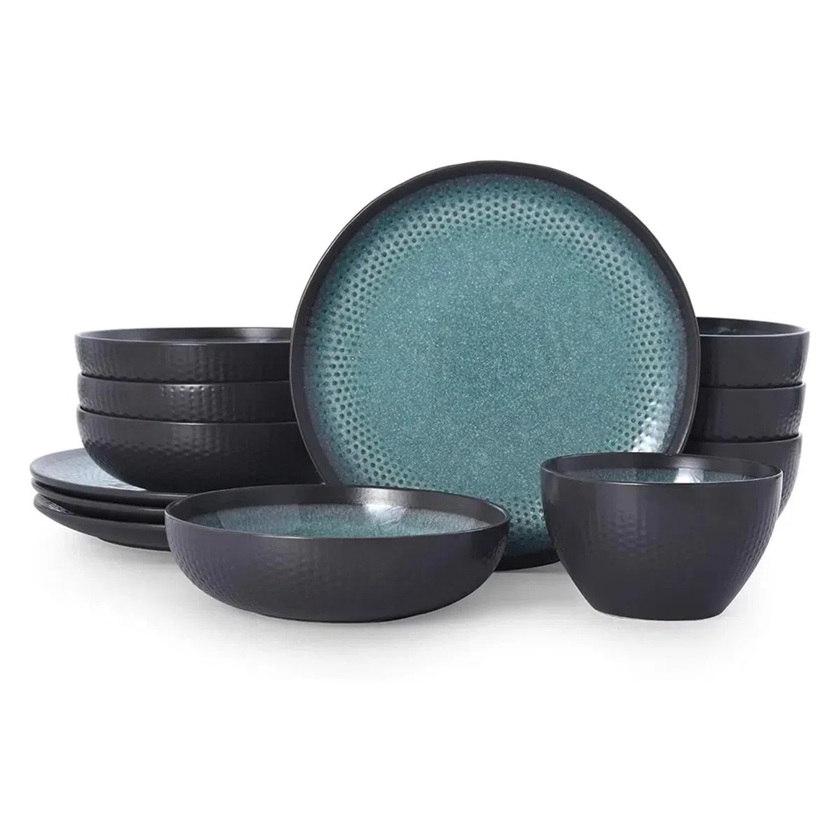 12-teiliges Geschirrset Steingut Teller Dessertteller Schüssel Becher Set Speiseteller Set