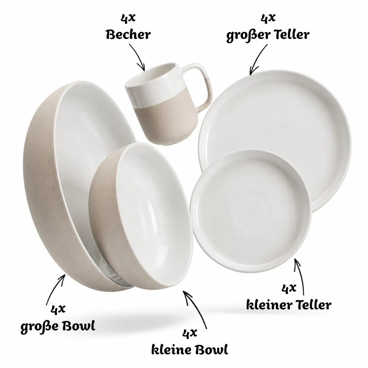 Geschirrset 20-teilig für 4 Personen, Keramik, Pure White