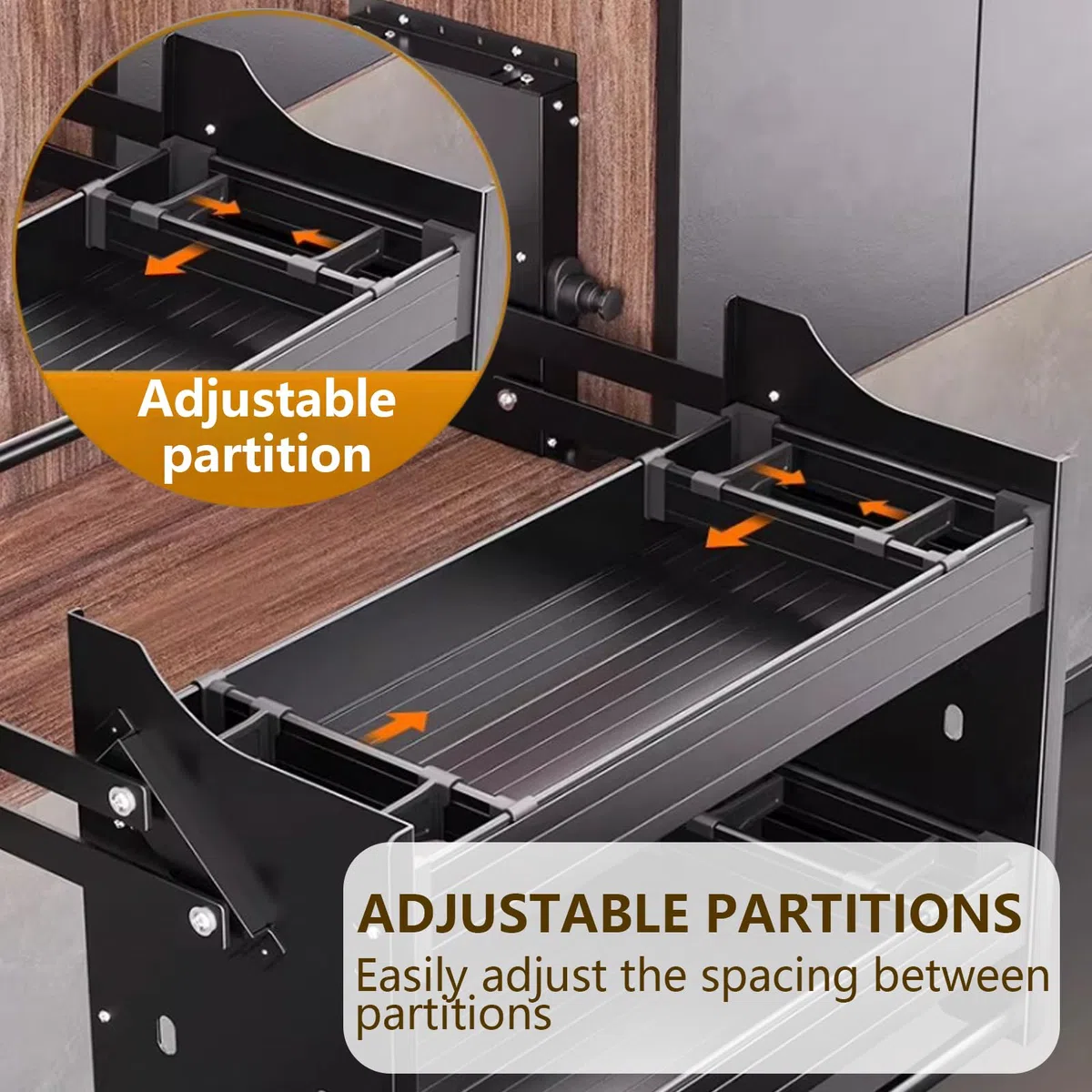 Wandschrank-Aufbewahrungssystem für die Küche – ausziehbares Regal mit Vier Einstellpositionen und dreistufigem Soft-Close-Mechanismus – platzsparend für Küche und Bad