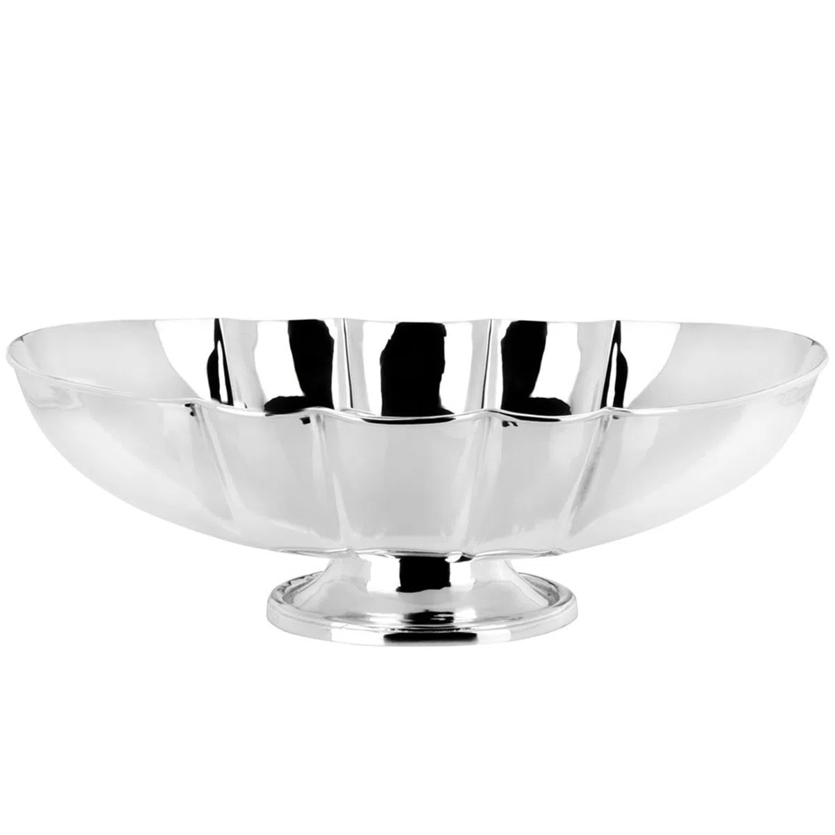 versilberte Snackschale 39 x 23 cm - große ovale XL Deko-Schale mit Fuß - moderne längliche Servierschale ideal für Nüsse, Chips, Gebäck, Obst, Pralinen oder Bonbons