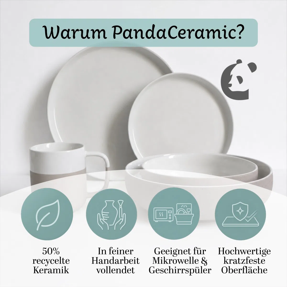 Geschirrset 20-teilig für 4 Personen, Keramik, Pure White