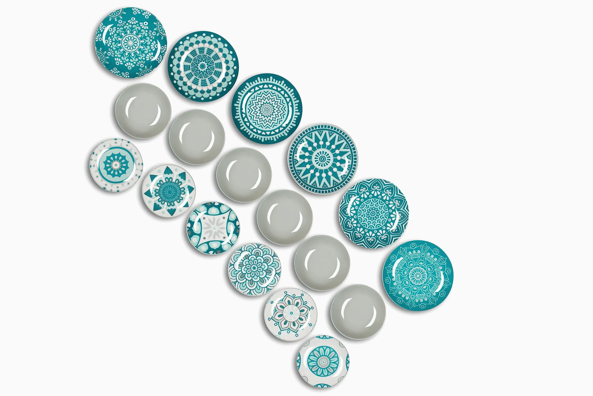 Excelsa Mandala, Tellerservice, 18-teilig, Porzellan, Hellblau/Grau