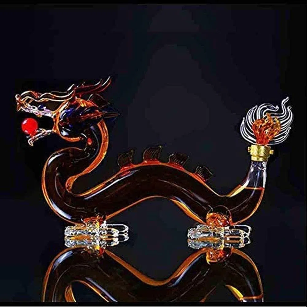 Dekanter, Whiskey-Dekanter, Drachenform, handwerkliche Weinflasche, Borosilikatglas, moderne Einfachheit (Drache, 750 ml)