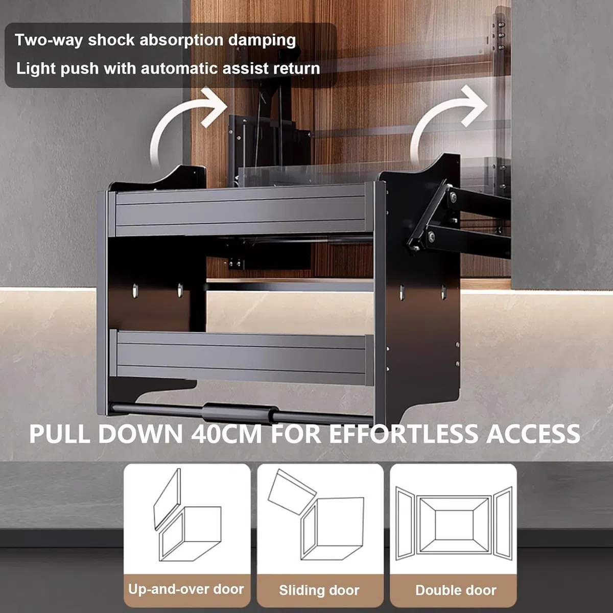 Wandschrank-Aufbewahrungssystem für die Küche – ausziehbares Regal mit Vier Einstellpositionen und dreistufigem Soft-Close-Mechanismus – platzsparend für Küche und Bad
