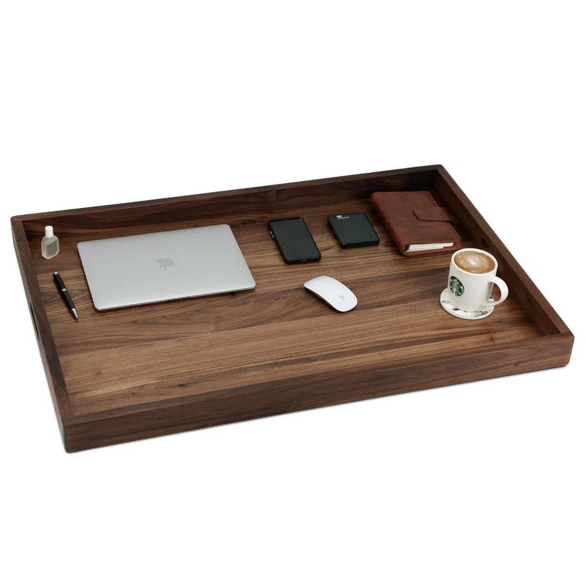 91,4 x 61 cm extra großes rechteckiges schwarzes Walnussholz Ottoman-Tablett mit Griffen, zum Servieren von Tee, Kaffee, klassisches dekoratives Serviertablett aus Holz