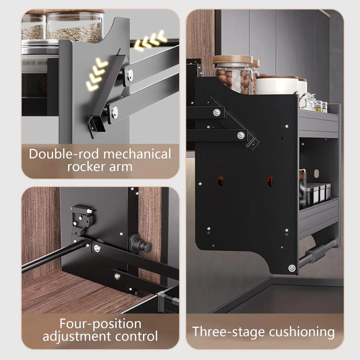 Wandschrank-Aufbewahrungssystem für die Küche – ausziehbares Regal mit Vier Einstellpositionen und dreistufigem Soft-Close-Mechanismus – platzsparend für Küche und Bad