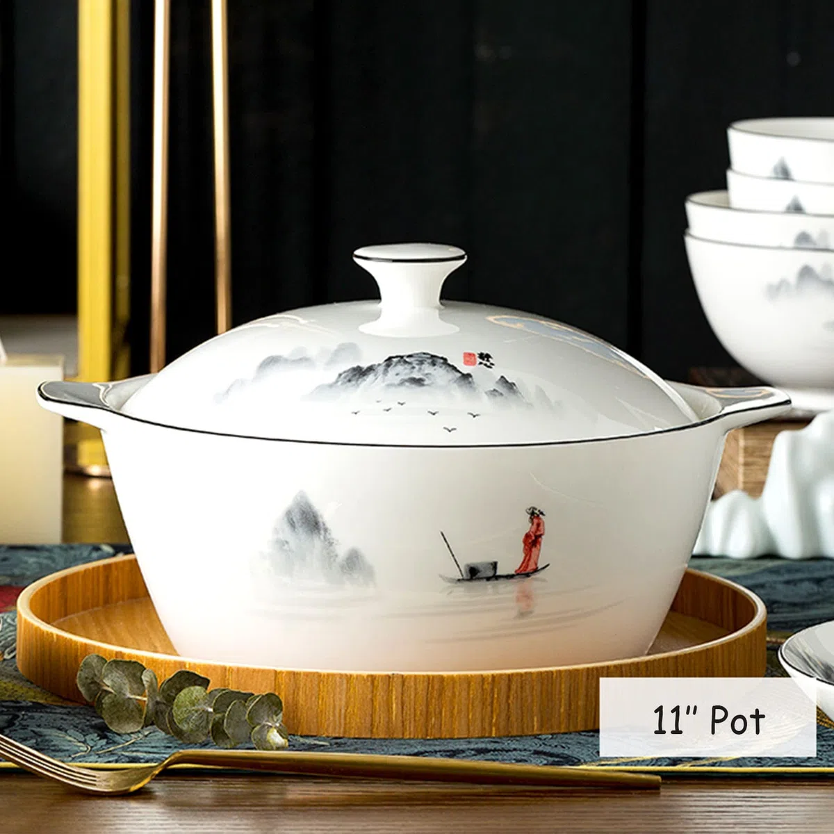 60-Teiliges Geschirrset, Neues Bone China Geschirrset, Porzellan-Geschirrset, Kombi-Set Mit Tellern, Schüsseln, Löffeln Und Suppentopf, Feines Porzellan-Geschirr