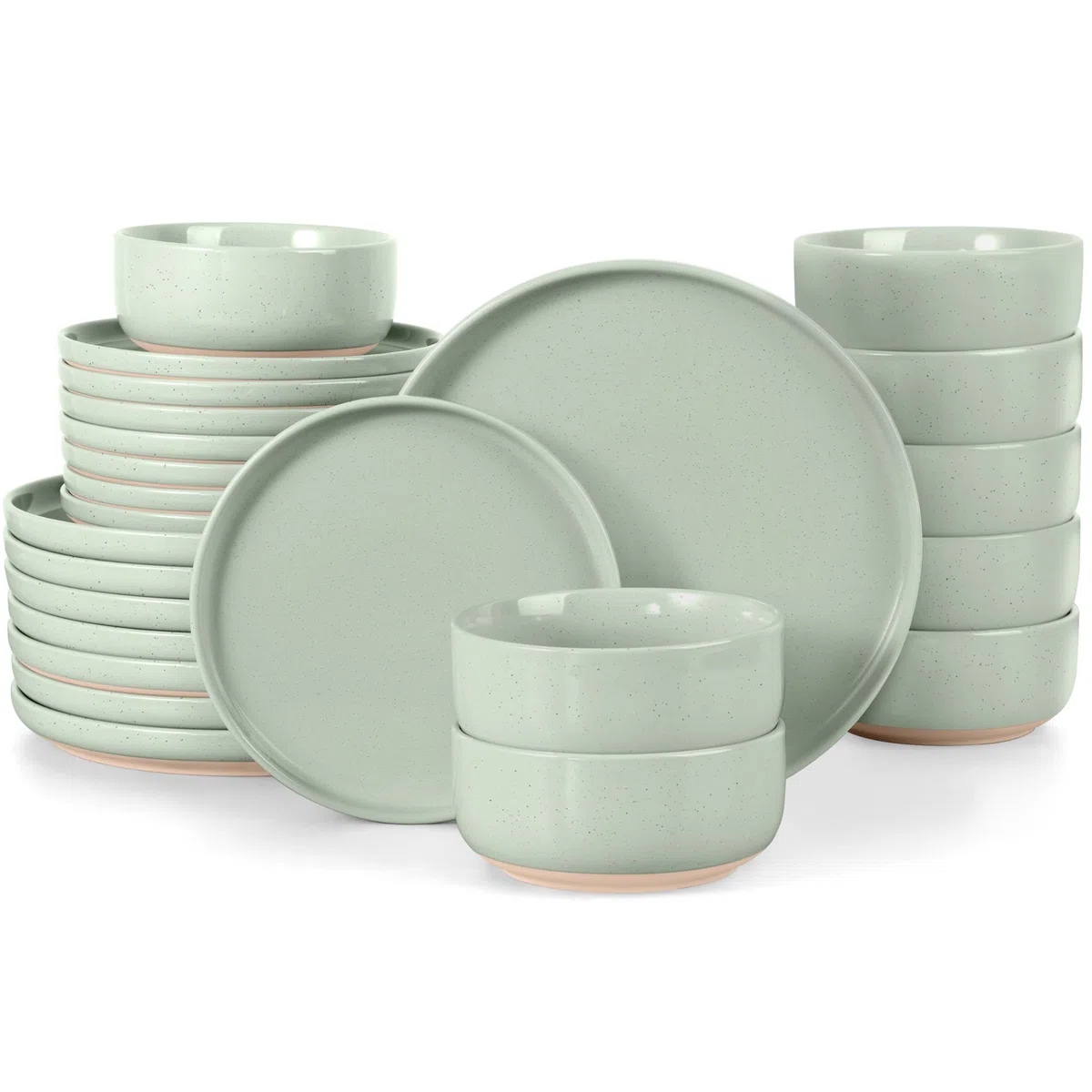 LIANYU Teller und Schüssel-Sets für 8, 24-teiliges Porzellan-Geschirr-Set, Porzellangeschirr für Mikrowelle, Geschirrspüler, Backofen, Hochtemperaturbeständig, Nebelgrün