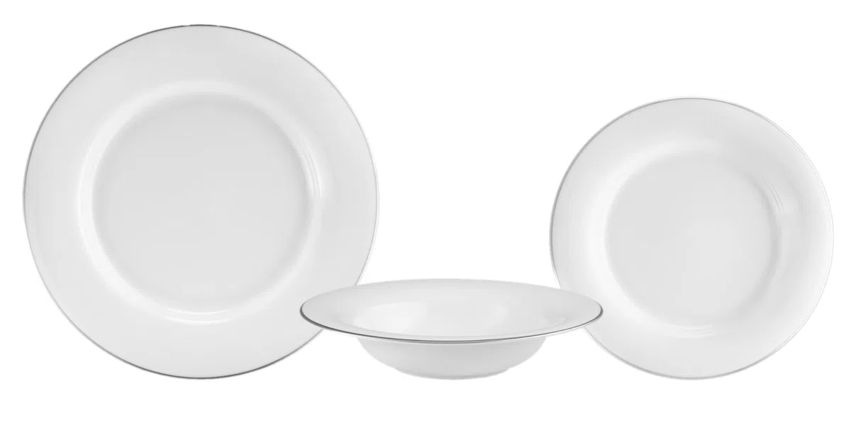 VILLA ITALIA Speiseeservice Porzellan Tafel - Set für 6 Personen Geschirrset - Tafelgeschirr - Teller tief - Dessertteller - PLUS PLATIN NZ137