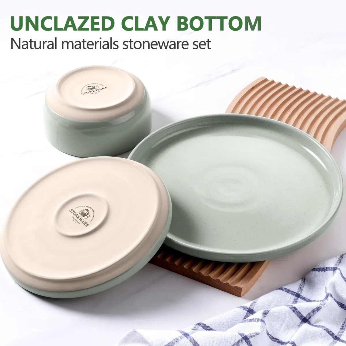 LIANYU Teller und Schüssel-Sets für 8, 24-teiliges Porzellan-Geschirr-Set, Porzellangeschirr für Mikrowelle, Geschirrspüler, Backofen, Hochtemperaturbeständig, Nebelgrün