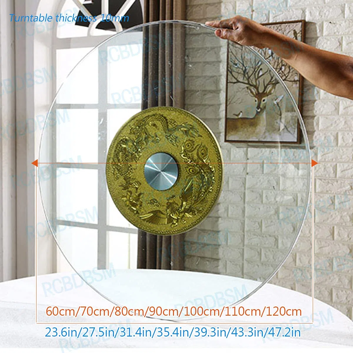 Servierplatte Lazy Susan Drehteller 360º Drehbar Runder Tische Drehplatte,Drehplatte Gehärtetes Glas Servierteller,Pflegeleicht,Robust,Durchmesser: 60cm-120cm,120cm/47.2in