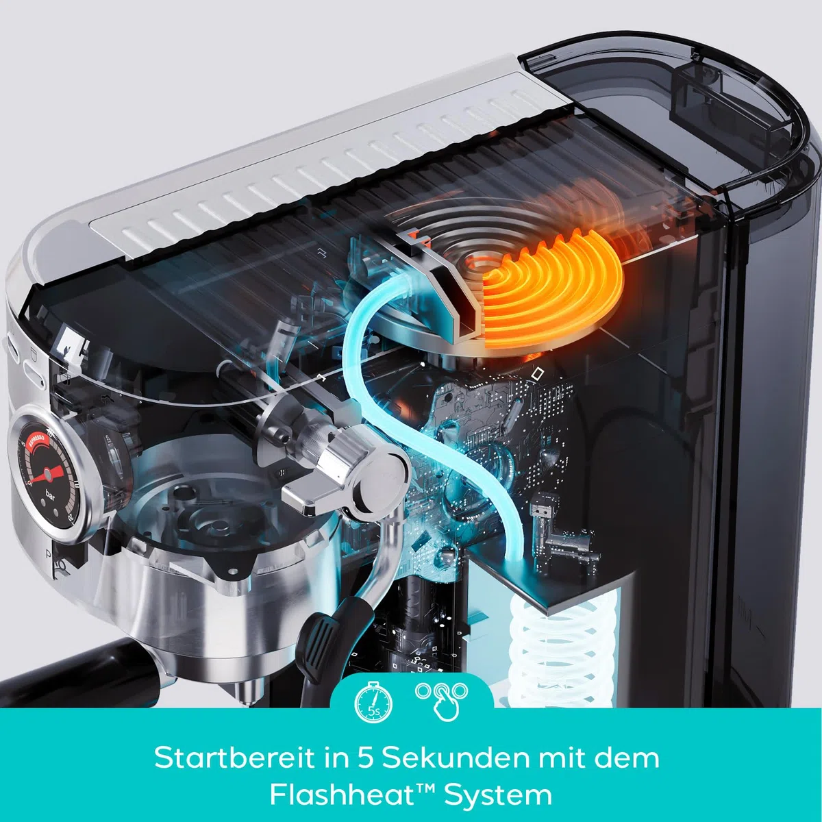 CASABREWS 5418 PRO Kompakte Siebträgermaschine mit 5s Schnellem Aufheizen
