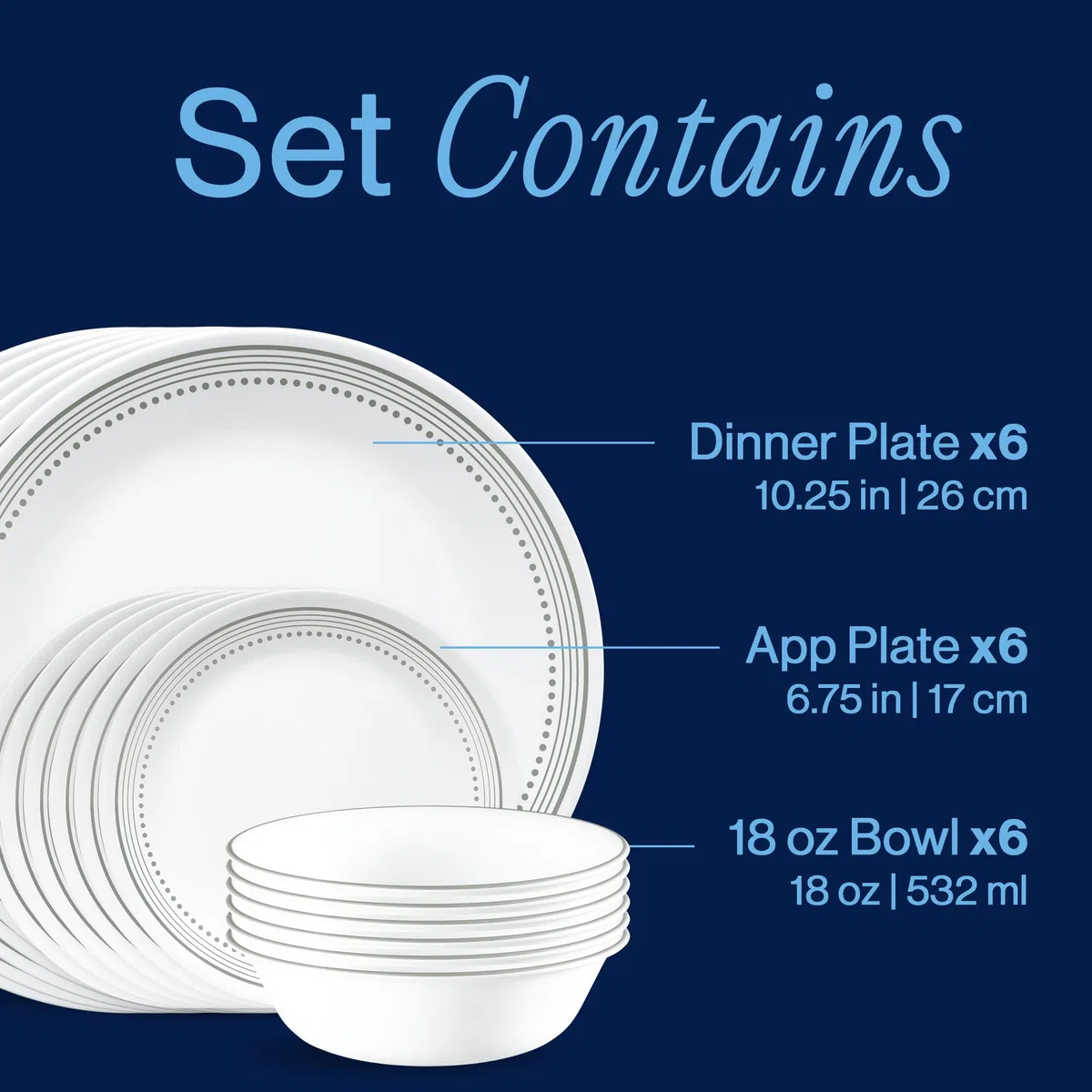 Corelle 18-Piece Dinnerware Service for 6, Chip Resistant, Mystic Gray Geschirr-Set, Glas, Mystisches Grau