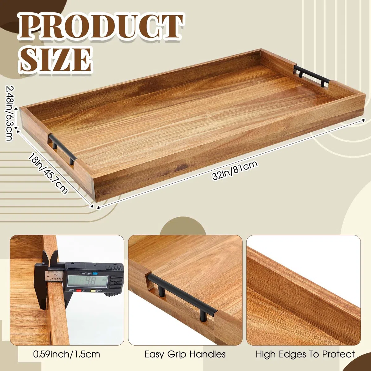 Blushtier 81,3 x 45,7 cm, extra großes Holz-Serviertablett, quadratische