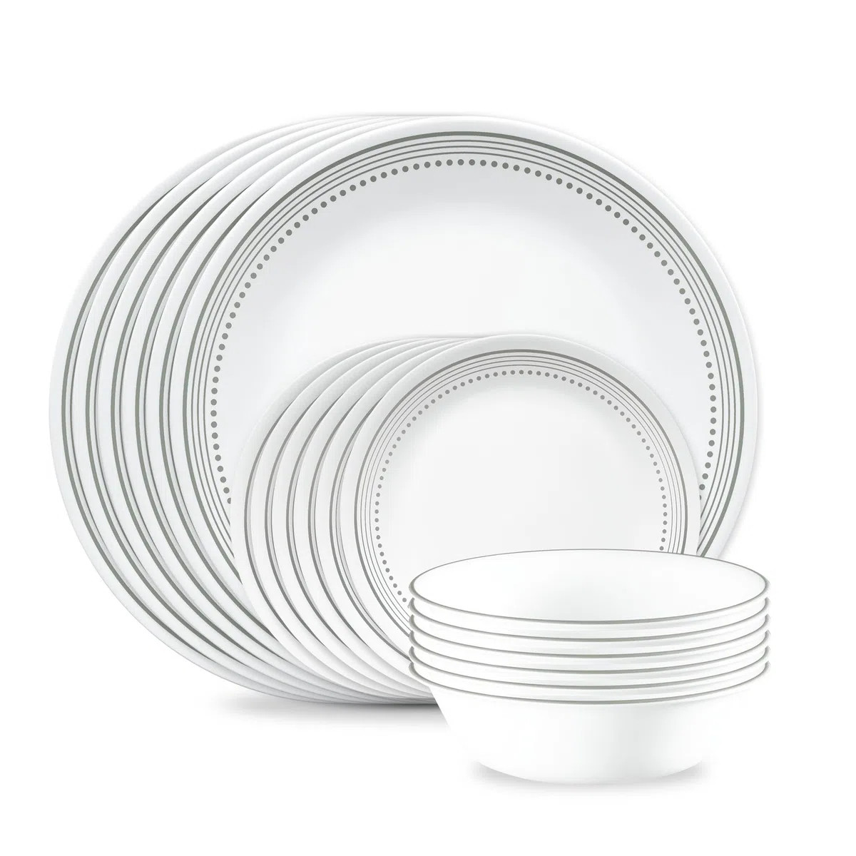 Corelle 18-Piece Dinnerware Service for 6, Chip Resistant, Mystic Gray Geschirr-Set, Glas, Mystisches Grau