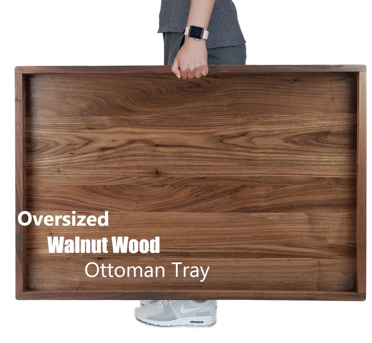 91,4 x 61 cm extra großes rechteckiges schwarzes Walnussholz Ottoman-Tablett mit Griffen, zum Servieren von Tee, Kaffee, klassisches dekoratives Serviertablett aus Holz