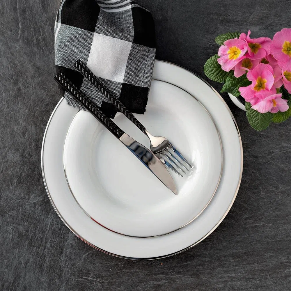 VILLA ITALIA Speiseeservice Porzellan Tafel - Set für 6 Personen Geschirrset - Tafelgeschirr - Teller tief - Dessertteller - PLUS PLATIN NZ137
