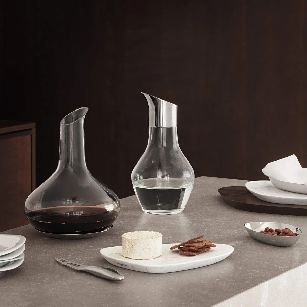 Georg Jensen 10013570 Sky Wein Edelstahl Untersetzer Karaffe, Glas, silber