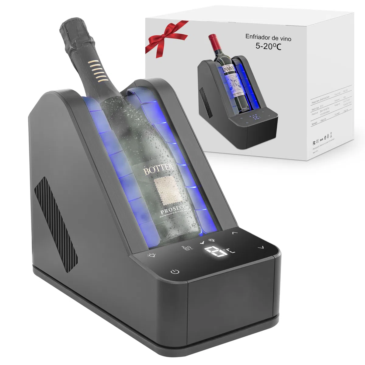 Cobalance Elektrischer Wein-Kühler & Dekanter mit Deckel, 1600 ml – 24 Std. Kühlung, integrierter Belüfter, ideal für Rot- & Weißwein, edles Geschenk für Weinliebhaber