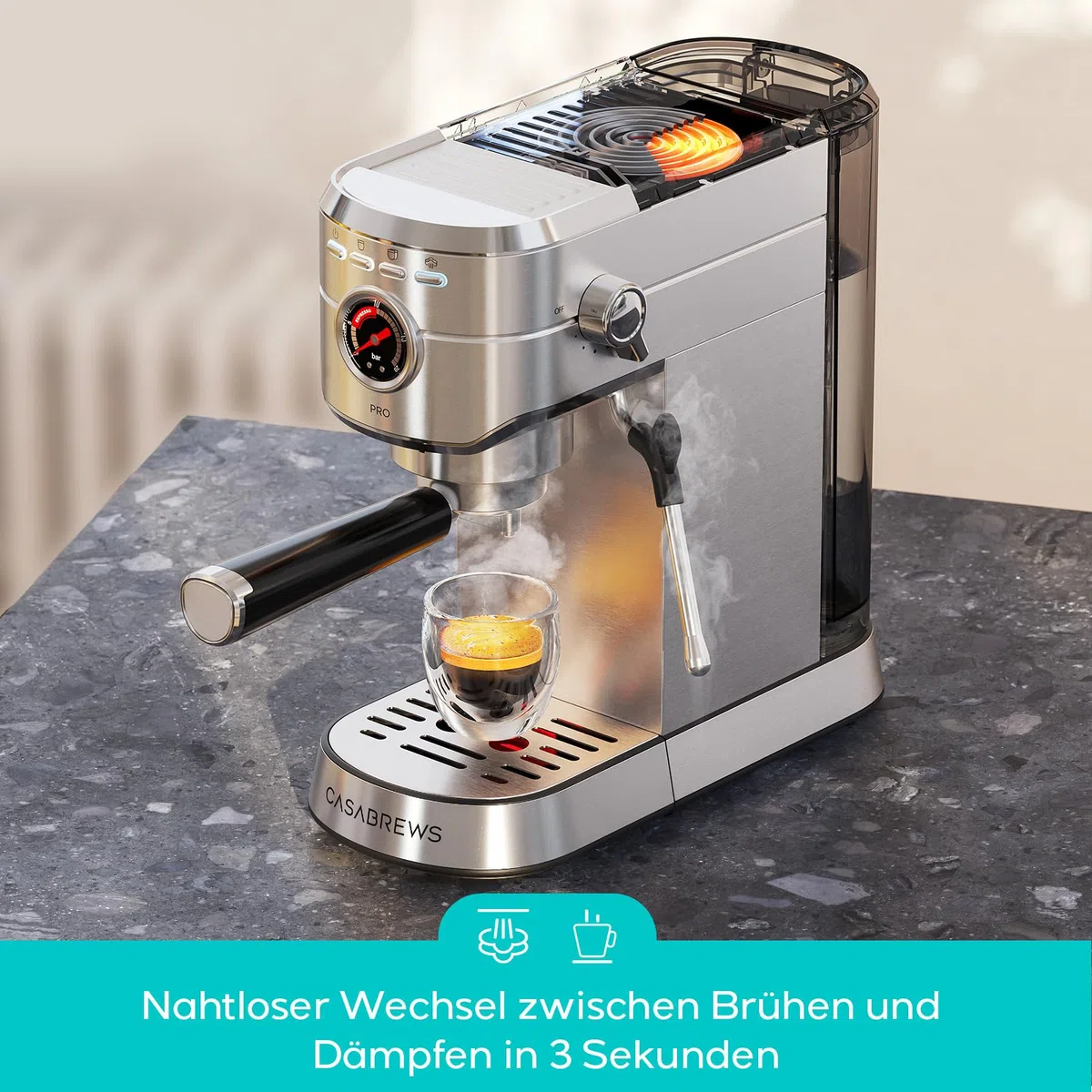CASABREWS 5418 PRO Kompakte Siebträgermaschine mit 5s Schnellem Aufheizen
