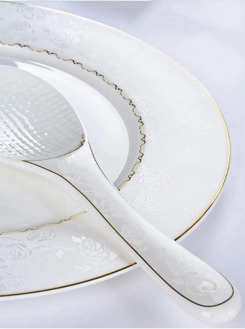 Speiseteller-Set, 50-teilig, Bone China-Geschirrset, 24 Karat Gold, Premium-Bone China-Bankettgeschirr-Set bestehend aus Schüsseln/Desserttellern/Suppentellern/Speisetellern