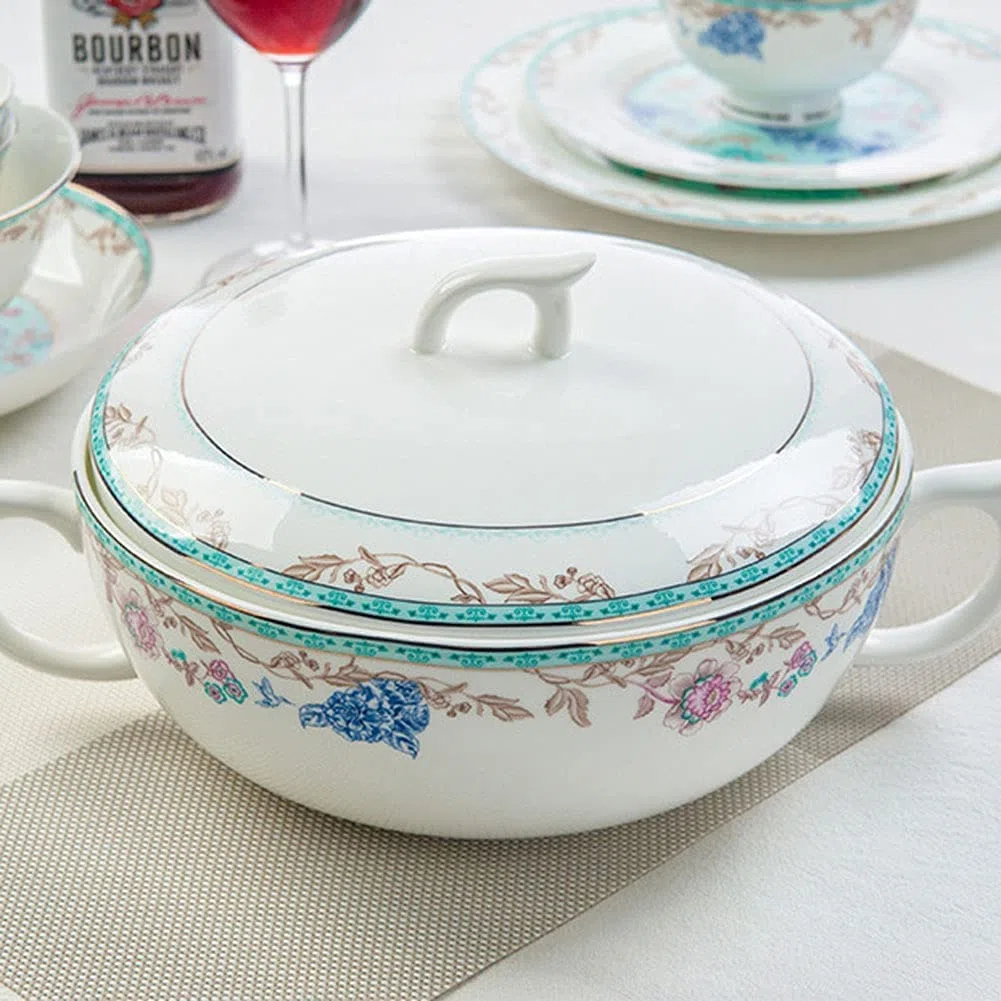 Bone China-Geschirrset 50-teiliges Porzellan-Geschirrset mit Schüsseln und Salattellern